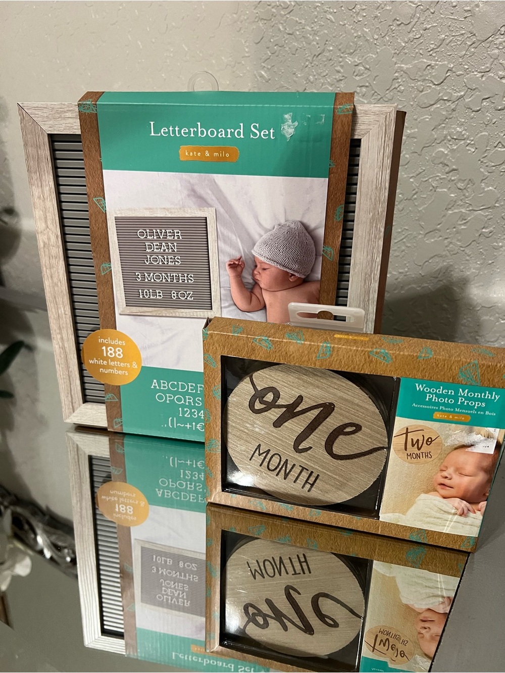 Letterboard Set with Monthly Milestone Discs - Teal & Wood